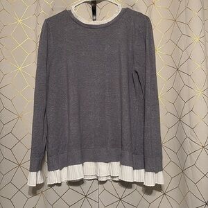 Vila Milano silver long sleeve knit top white high collar solid ruffled Size L.